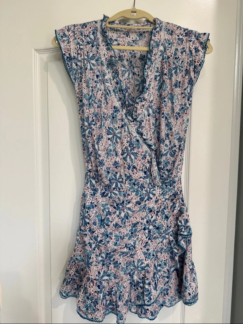 Poupette St. Barth Blue and Pink Floral Mini Dress